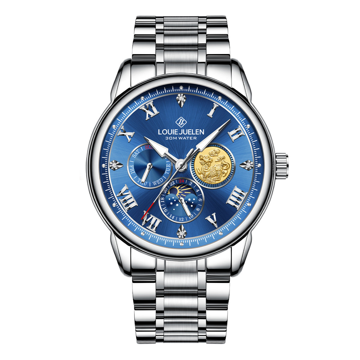 Men's luminous sun, moon and stars quartz watch