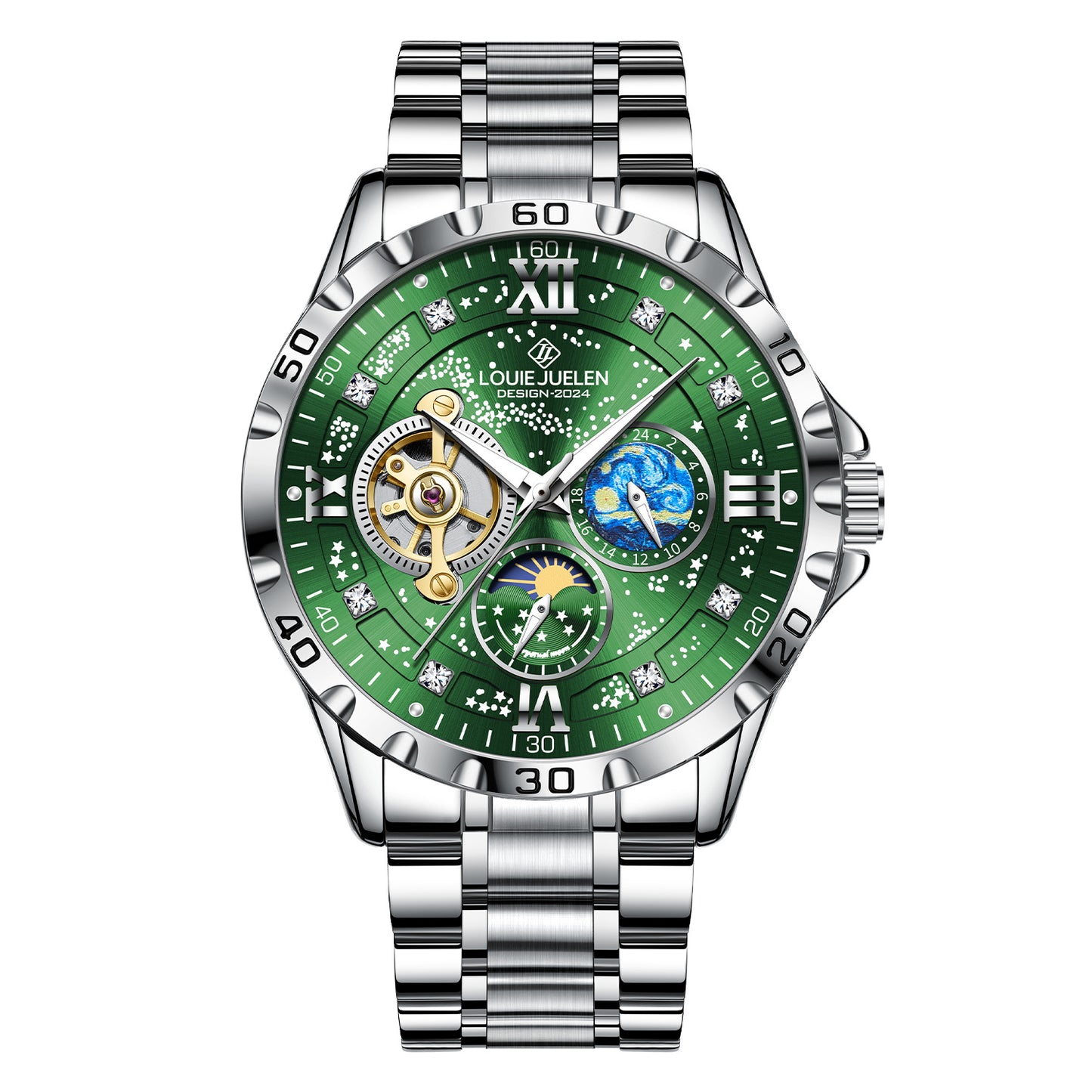 Fully automatic mechanical men's watch sun, moon and stars