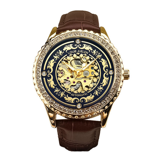 Men's watch with diamond hollow automatic mechanical watch