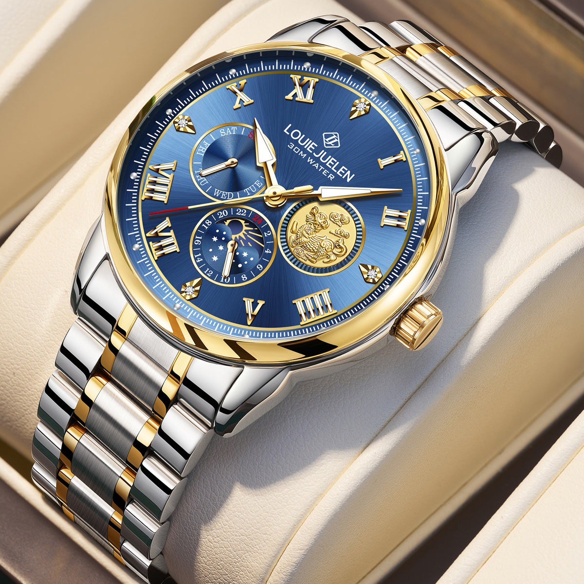 Men's luminous sun, moon and stars quartz watch