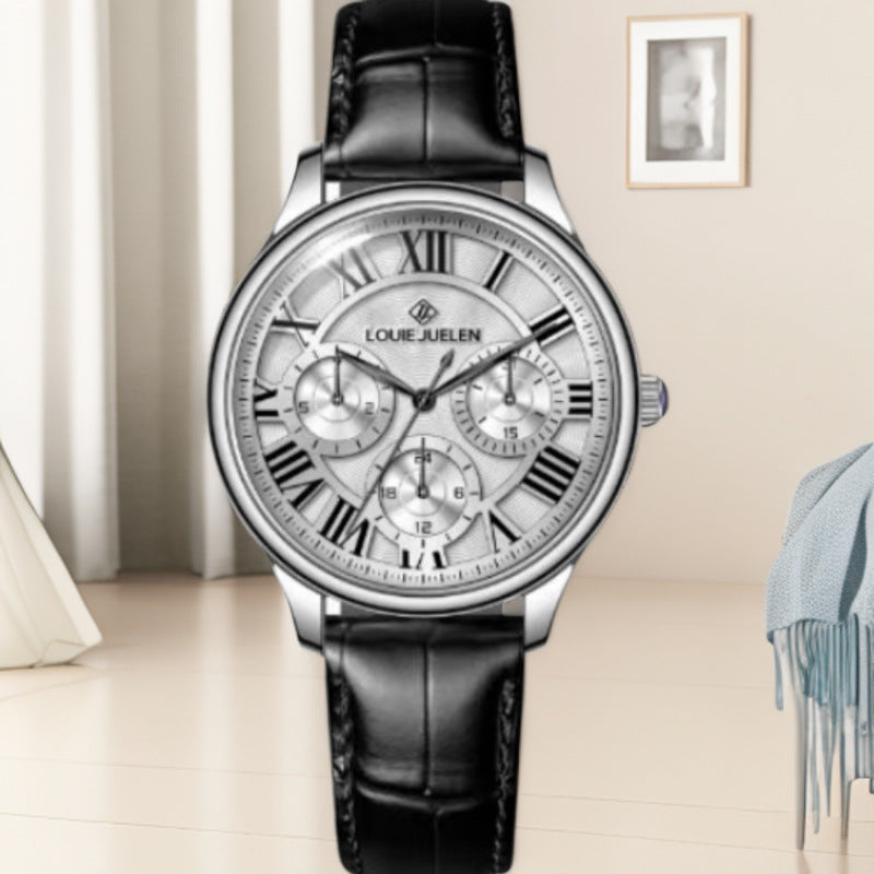 Multifunctional mechanical women's watch leather strap