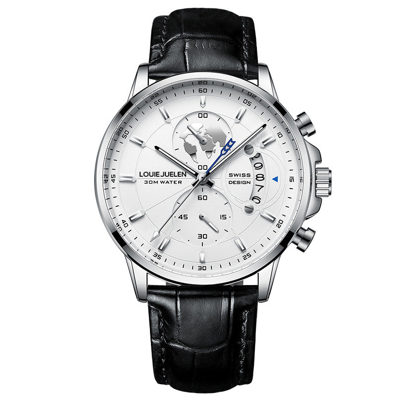 Fashion business leather luminous quartz watch men