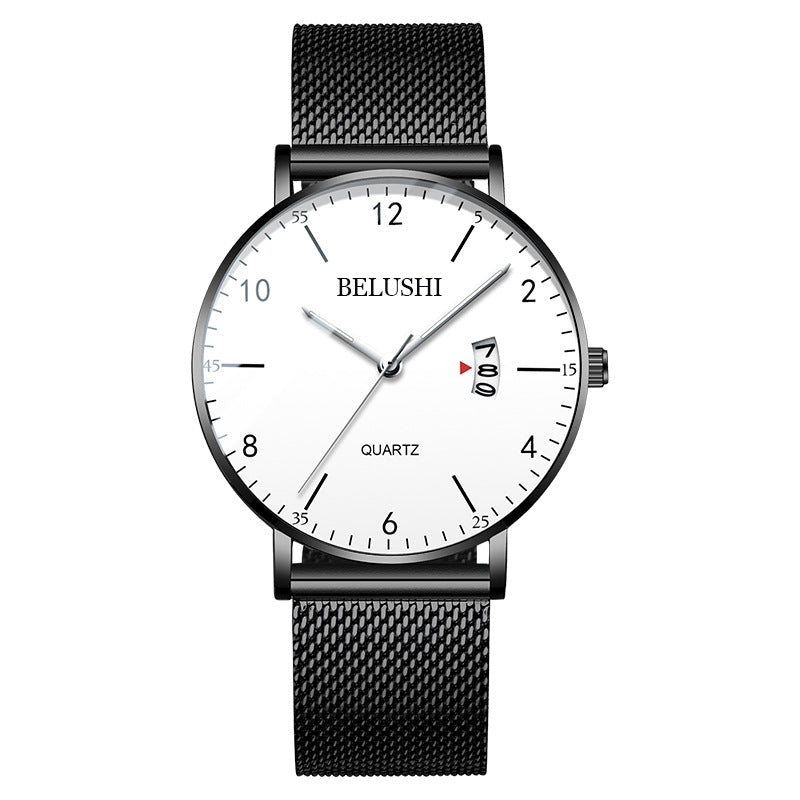 Leather mesh steel belt waterproof luminous quartz watch
