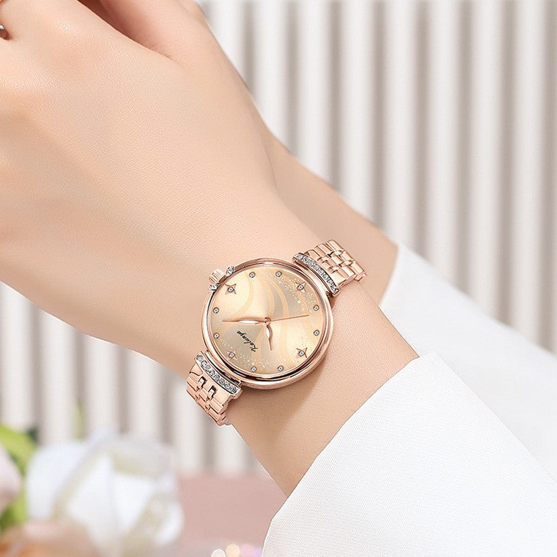 Women's waterproof quartz watch rose gold