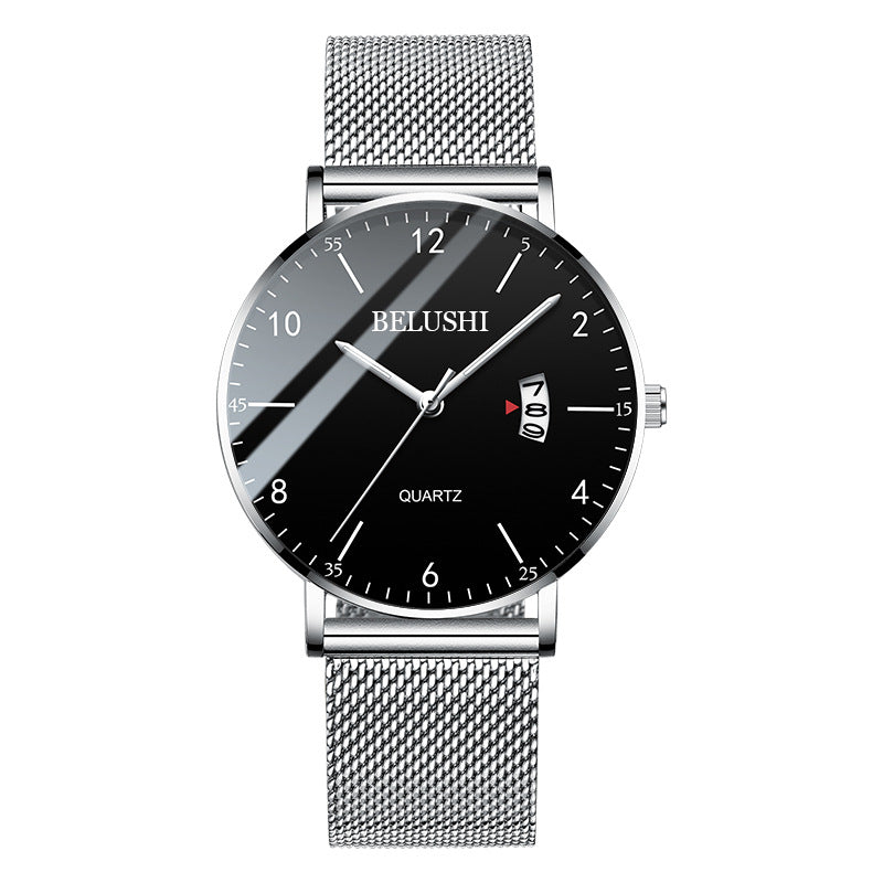Leather mesh steel belt waterproof luminous quartz watch