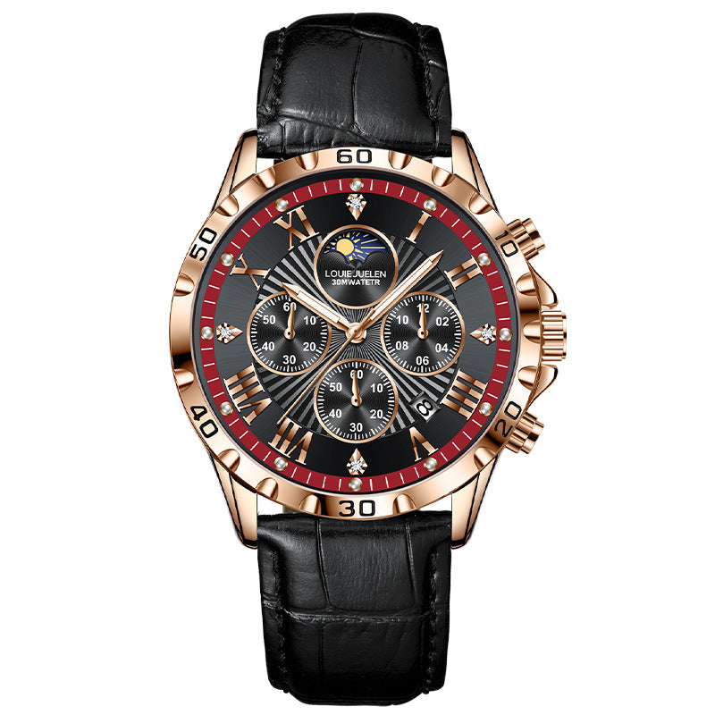 Business Sun Moon Stars Multifunctional Luminous Quartz Watch