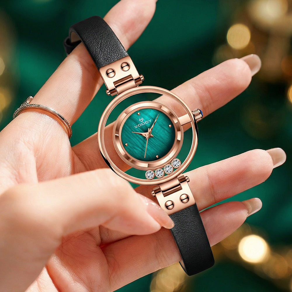 Hollow light luxury diamond-encrusted quartz movement women's watch