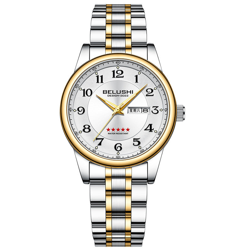 Large dial luminous steel belt watch