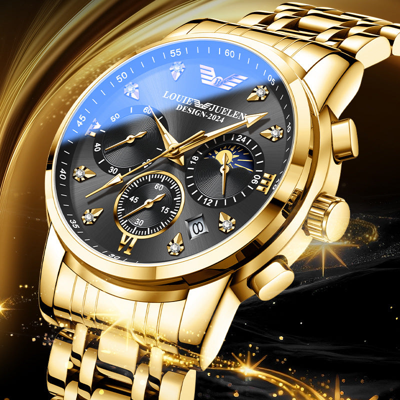 Men's Multifunctional Calendar Moon Phase Quartz Watch