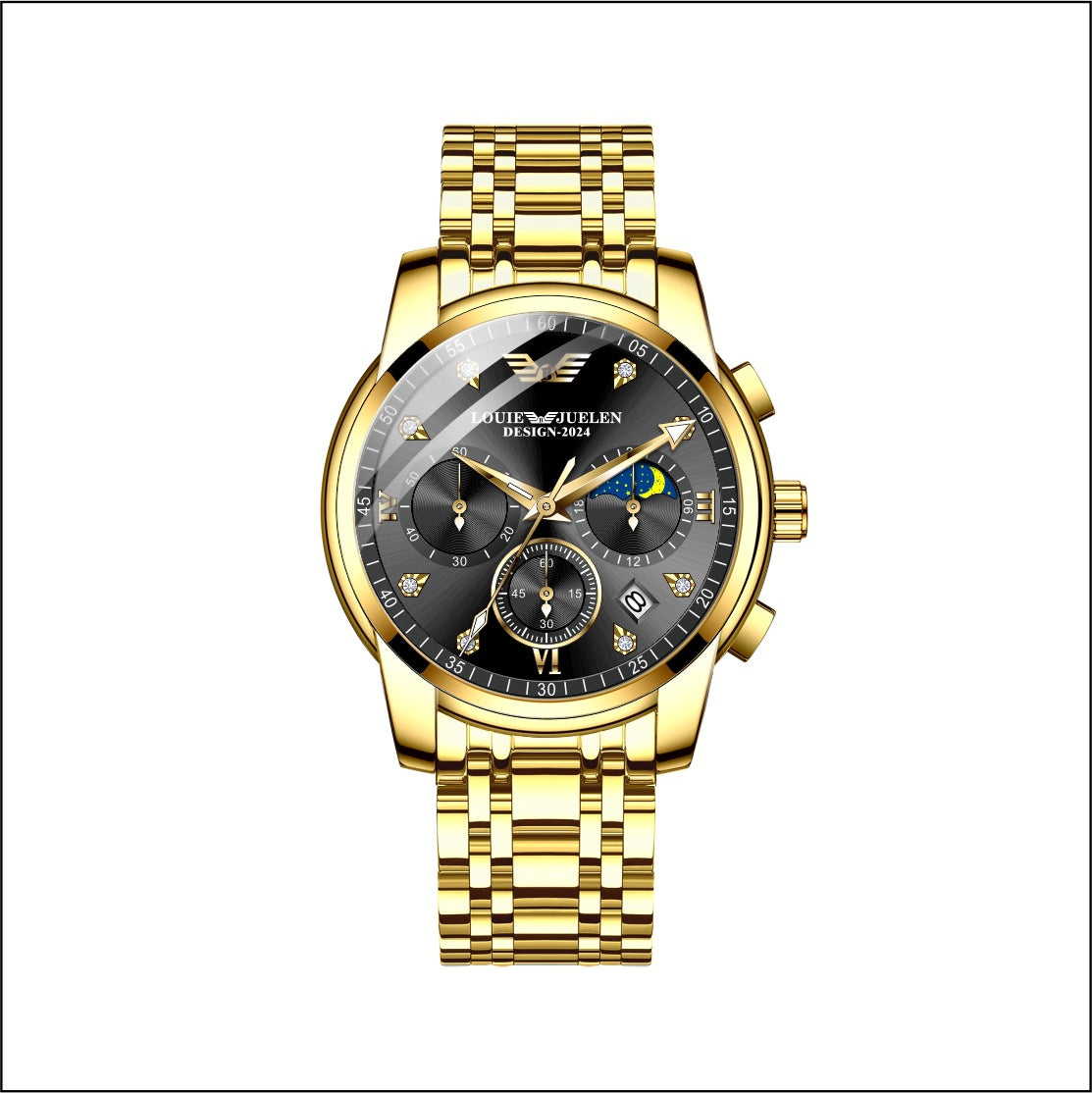 Men's luminous calendar sun moon stars quartz watch