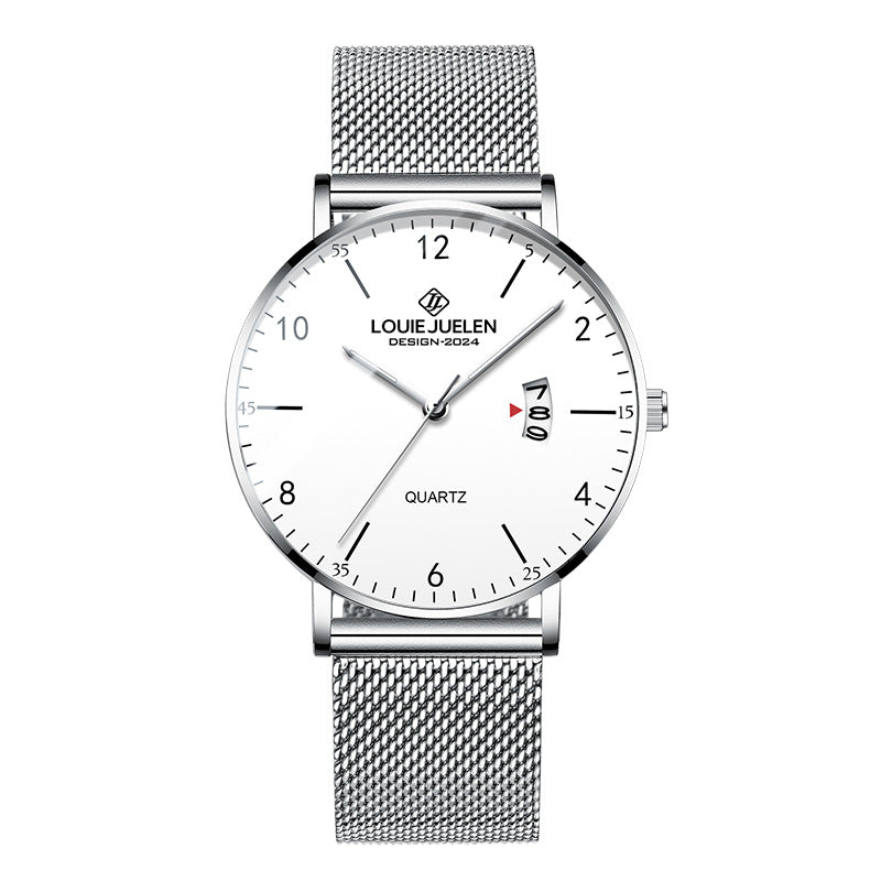 Leather mesh steel belt waterproof luminous quartz watch