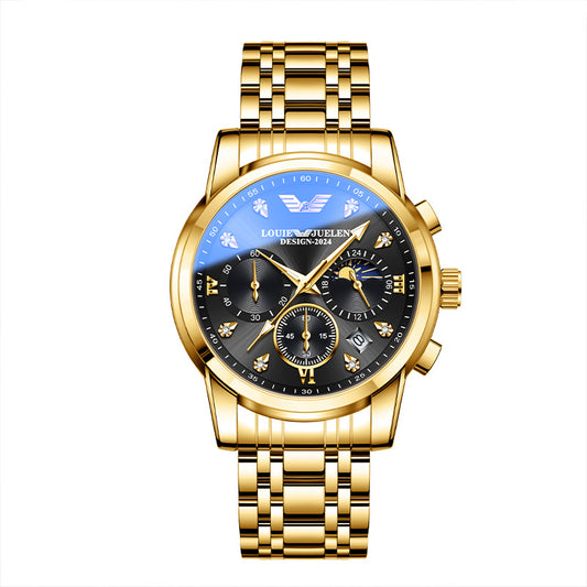 Men's Multifunctional Calendar Moon Phase Quartz Watch