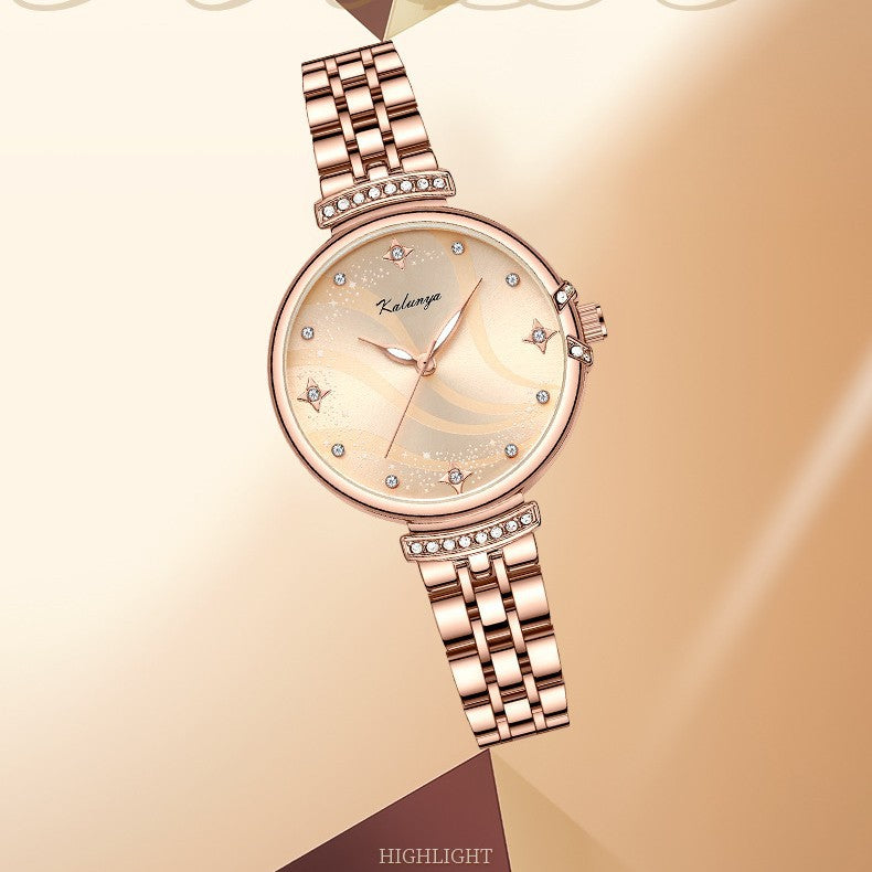Women's waterproof quartz watch rose gold