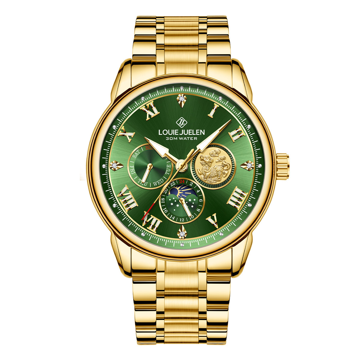 Men's luminous sun, moon and stars quartz watch
