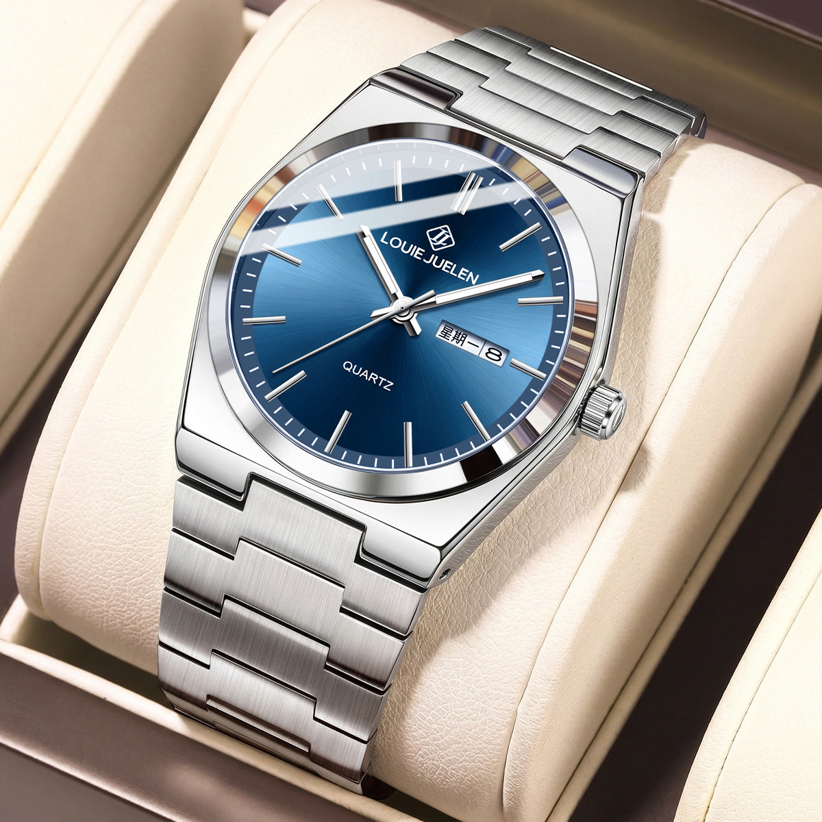 High-end men's business quartz watch silver watch
