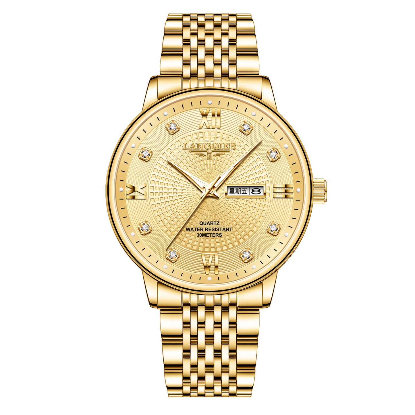 Men's steel belt watch waterproof luminous date week quartz watch