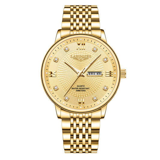 Men's steel belt watch waterproof luminous date week quartz watch